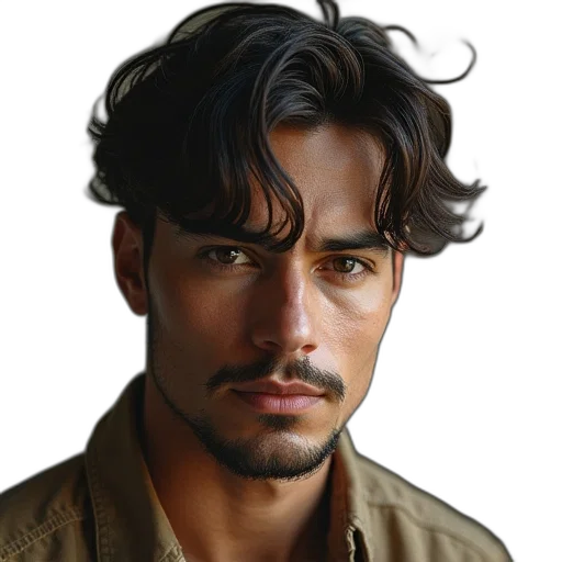 face, hair, staff, jacket transparent PNG cut-out