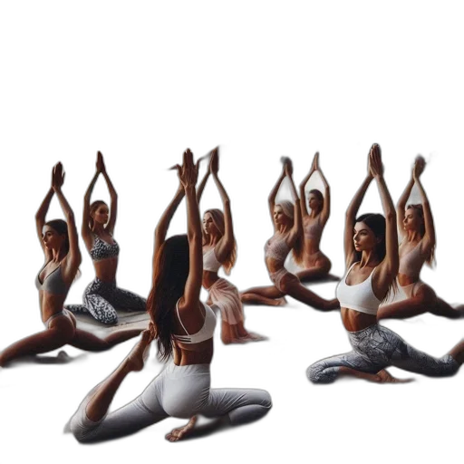 photorealistic, group, women, practice transparent PNG cut-out