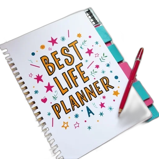 3d render, colorful, planner, title transparent PNG cut-out