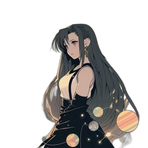 dress, staff, hair, jewelry transparent PNG cut-out