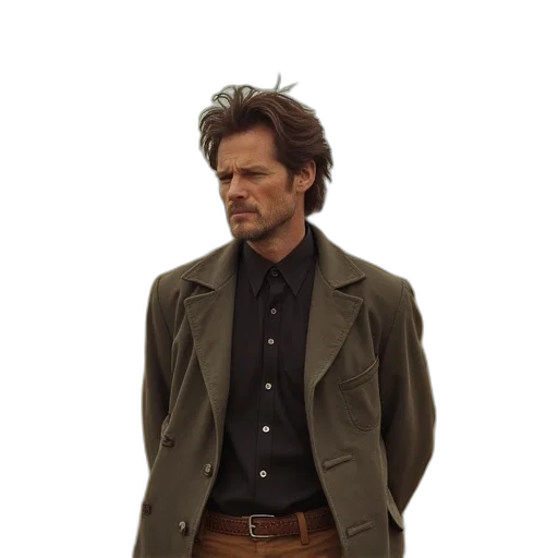 jacket, hair, face, staff transparent PNG cut-out