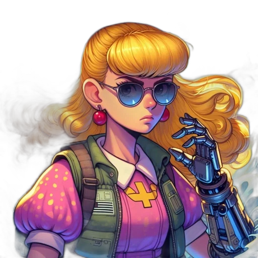 jacket, robot, staff, weapon transparent PNG cut-out