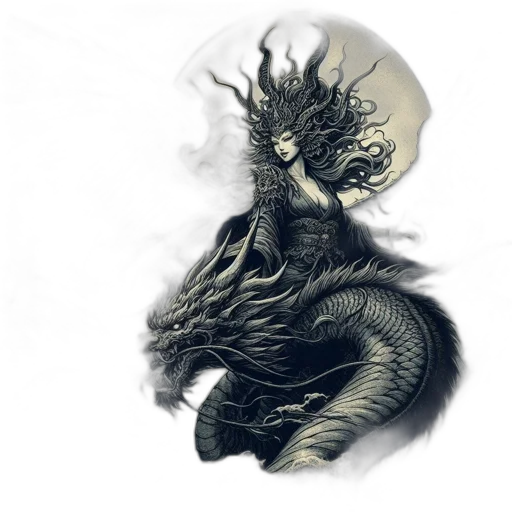 dragon, creature, mask, staff transparent PNG cut-out