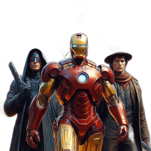 comic book art, concept art, fantasy art, three transparent PNG cut-out
