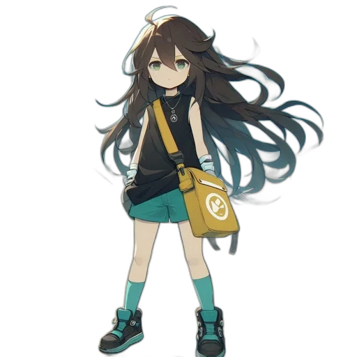 dress, staff, hair, creature transparent PNG cut-out