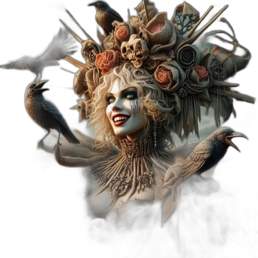 mask, crown, creature, staff transparent PNG cut-out