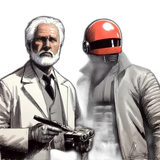robot, mask, jacket, staff transparent PNG cut-out