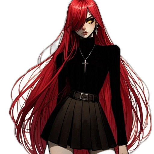 dress, hair, staff, concept art transparent PNG cut-out