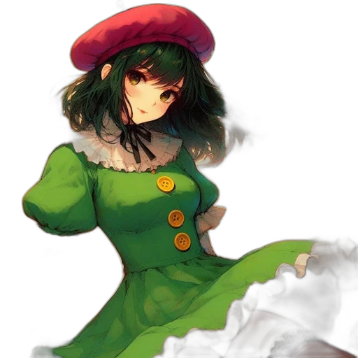 dress, hat, staff, flower transparent PNG cut-out