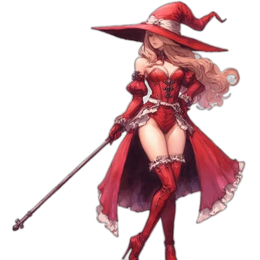 hat, staff, dress, weapon transparent PNG cut-out