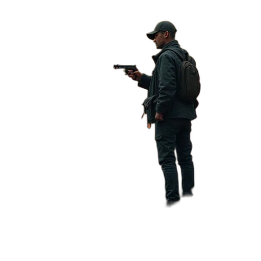 jacket, weapon, staff, hat transparent PNG cut-out
