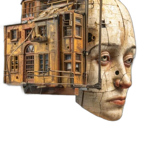 face, mask, robot, building transparent PNG cut-out