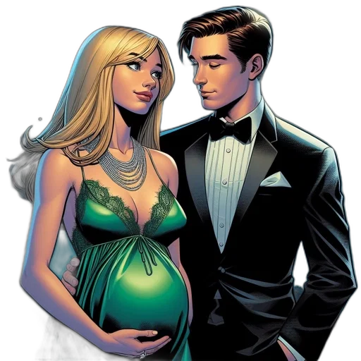comic book art, concept art, couple, formal transparent PNG cut-out