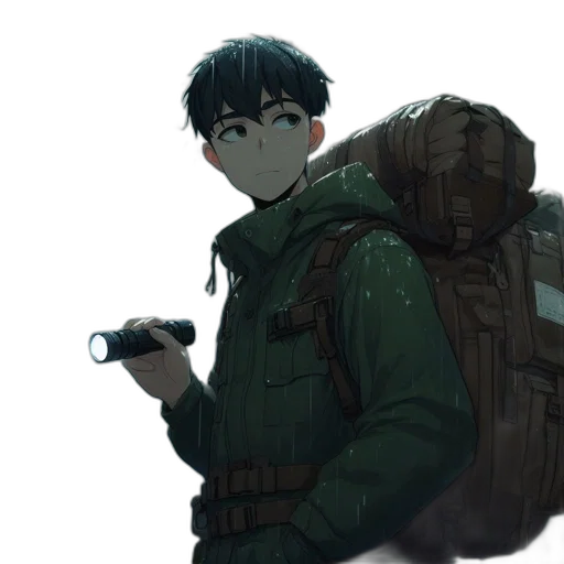 jacket, weapon, staff, creature transparent PNG cut-out