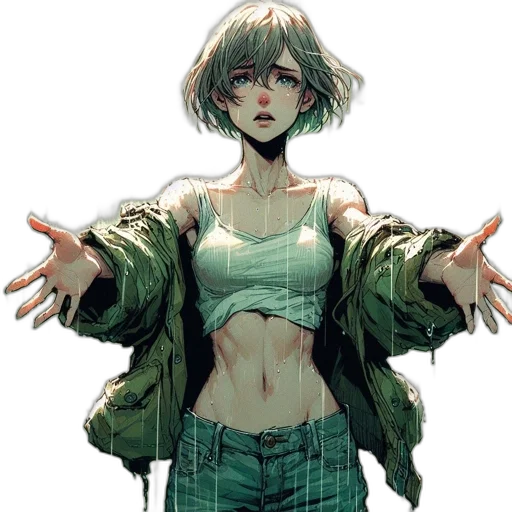 jacket, dress, cyberpunk, comic book art transparent PNG cut-out