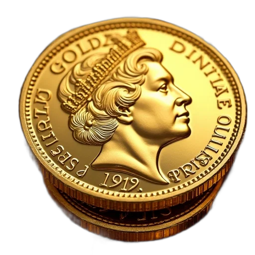 3d render, golden, gold, britannia transparent PNG cut-out