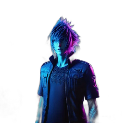 jacket, hair, creature, staff transparent PNG cut-out