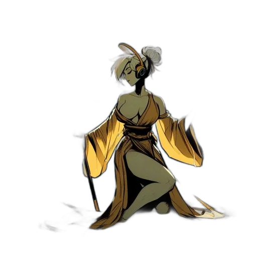 dress, staff, creature, crown transparent PNG cut-out