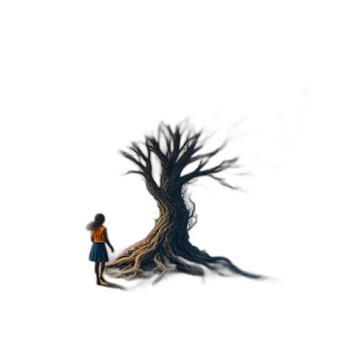 tree, creature, staff, hair transparent PNG cut-out