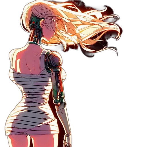 dress, hair, robot, weapon transparent PNG cut-out