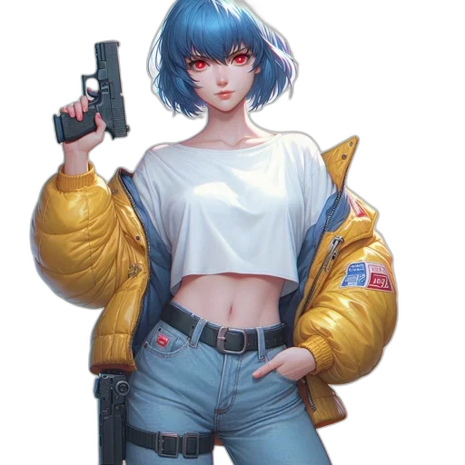 jacket, weapon, robot, staff transparent PNG cut-out