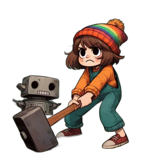 robot, weapon, staff, hat transparent PNG cut-out