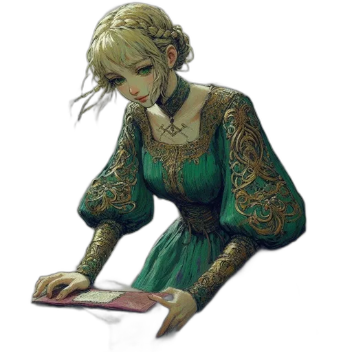 dress, jewelry, face, staff transparent PNG cut-out