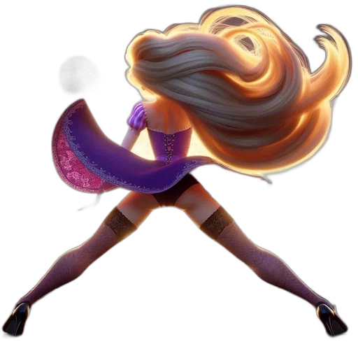 hair, staff, dress, concept art transparent PNG cut-out