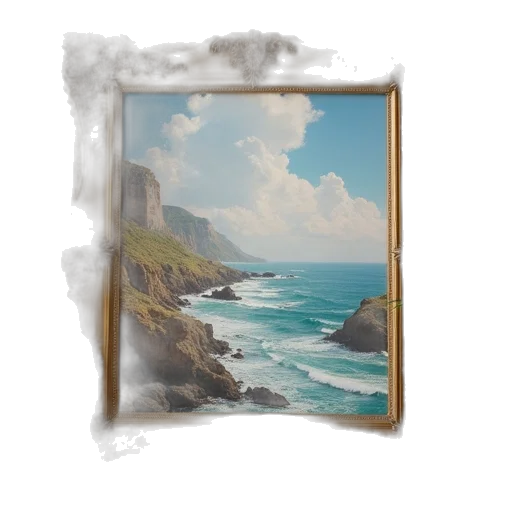 photorealistic, oil painting, beach, fog transparent PNG cut-out