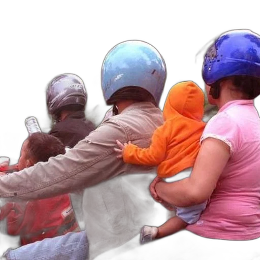 family, rides, motorcycle, helmets transparent PNG cut-out
