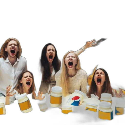 five, individuals, react, dramatically transparent PNG cut-out