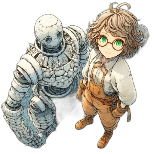 robot, staff, concept art, pixel art transparent PNG cut-out