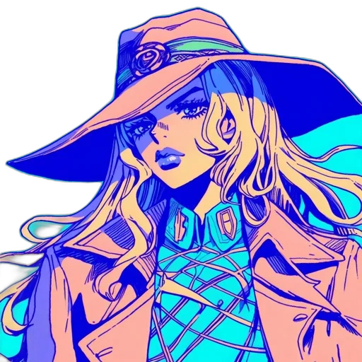 hat, jacket, staff, vaporwave transparent PNG cut-out