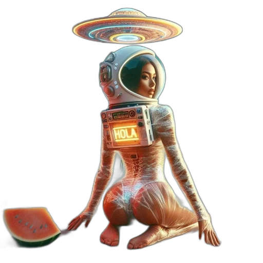 robot, dress, staff, creature transparent PNG cut-out