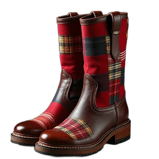 shoes, patchworked, boot, tartan transparent PNG cut-out
