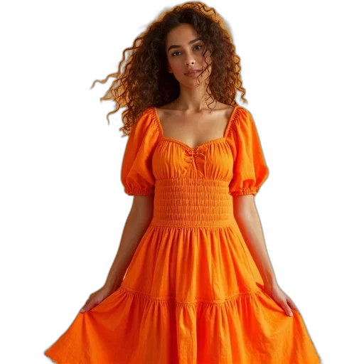 dress, woman, bright, orange transparent PNG cut-out