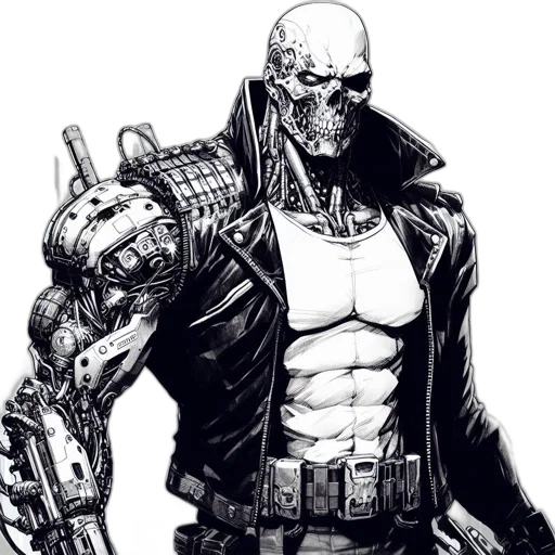 weapon, jacket, robot, comic book art transparent PNG cut-out