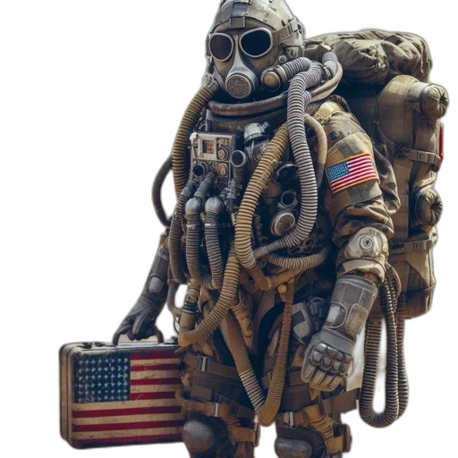 jacket, robot, weapon, mask transparent PNG cut-out