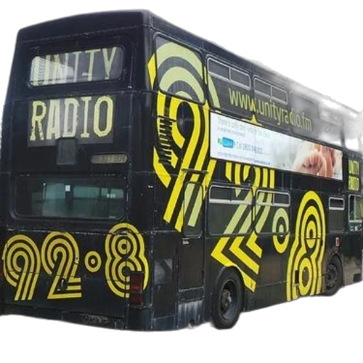 black, double-decker, bus, yellow transparent PNG cut-out