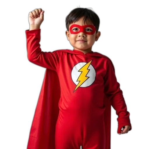child, dressed, red, superhero transparent PNG cut-out