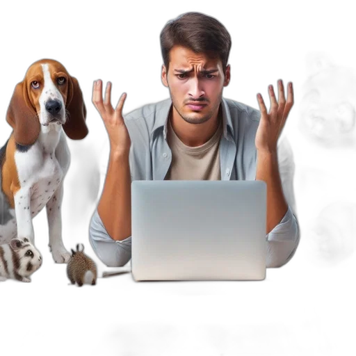 man, shown, desk, surrounded transparent PNG cut-out