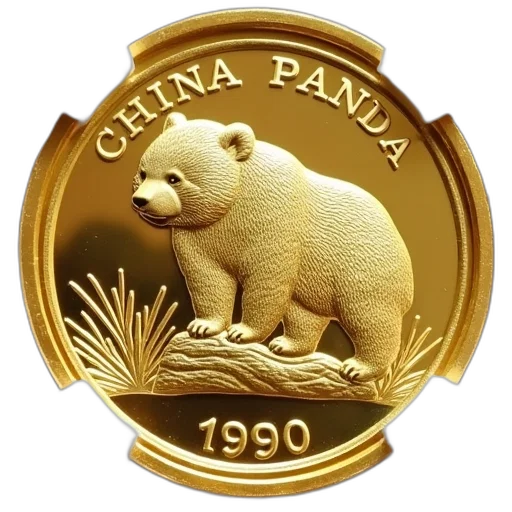 1990, china, gold, panda transparent PNG cut-out
