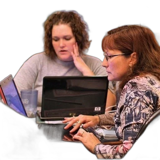 staff, two, women, sit transparent PNG cut-out