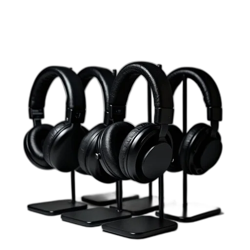 3d render, five, headsets, different transparent PNG cut-out