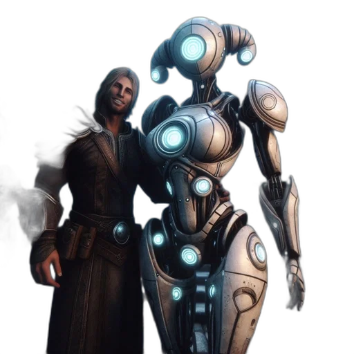 robot, staff, concept art, cyberpunk transparent PNG cut-out