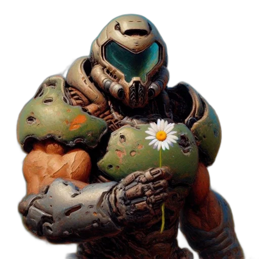 robot, weapon, face, flower transparent PNG cut-out