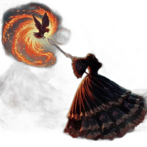 dress, staff, dragon, fantasy art transparent PNG cut-out