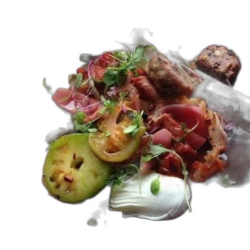 food, plate, tomatoes, meat transparent PNG cut-out