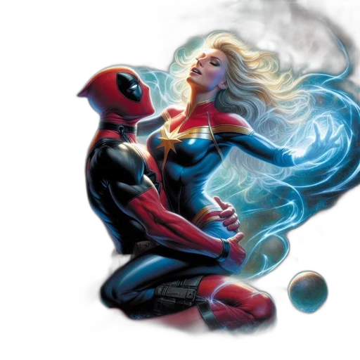 comic book art, concept art, fire, deadpool transparent PNG cut-out
