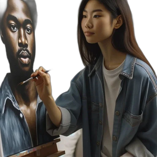 jacket, face, photorealistic, oil painting transparent PNG cut-out